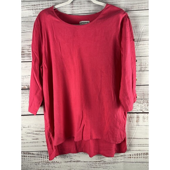 Feel Good Store Tunic Top Women’s Large Pink White Linen Lagenlook Boho Beach - Picture 1 of 7